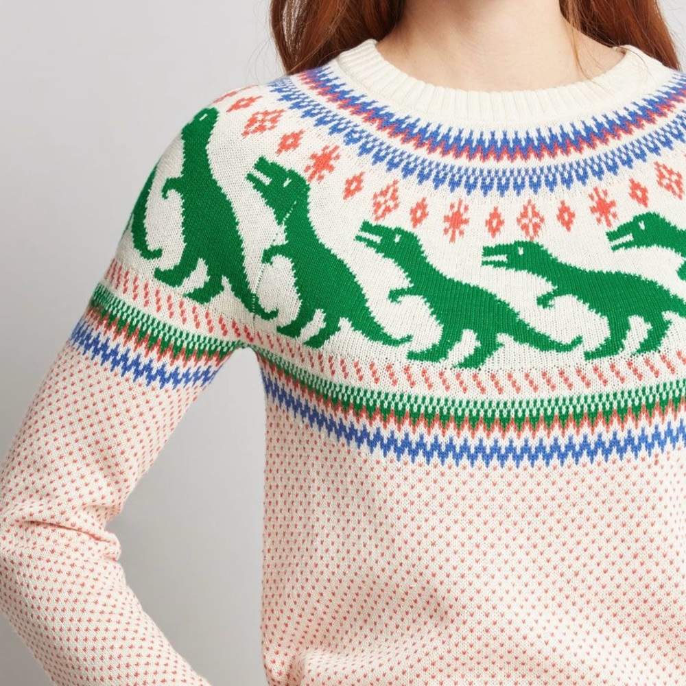 Modcloth Green Dinosaur Pattern Sweater